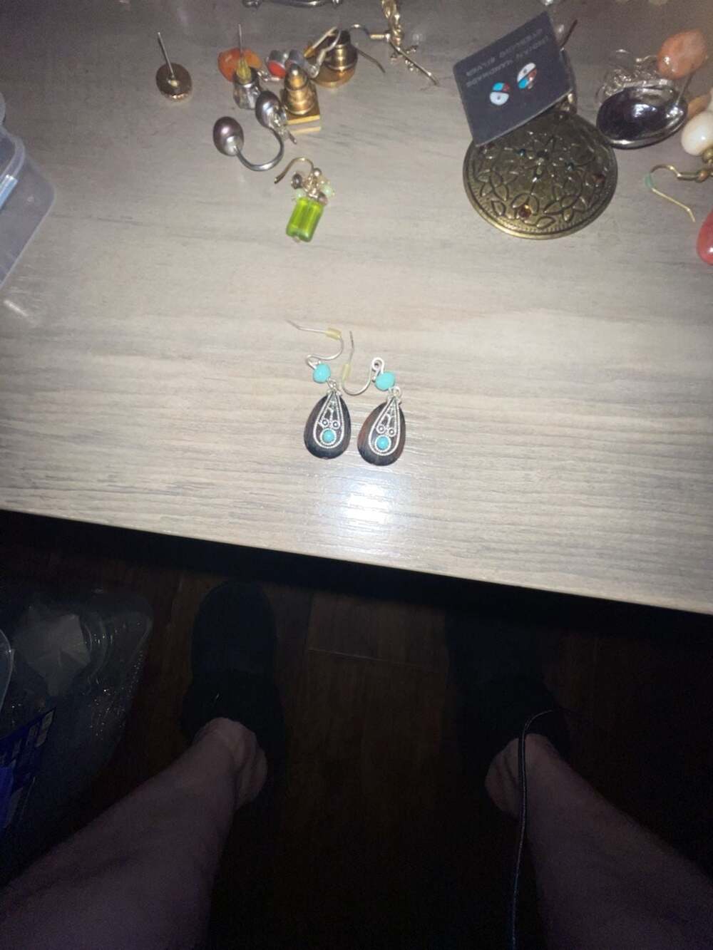 Unbranded Turquoise Wood Filigree Teardrop Earrings